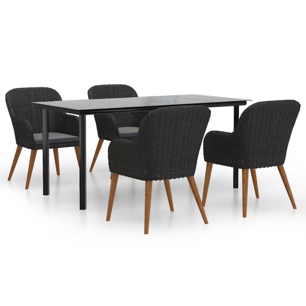 Ensemble à manger de jardin avec coussins 5 pcs noir