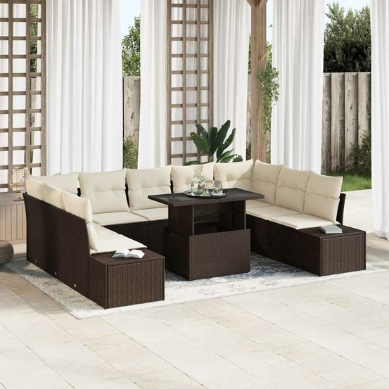 Ensemble de canapé de jardin 10 pcs marron poly rotin