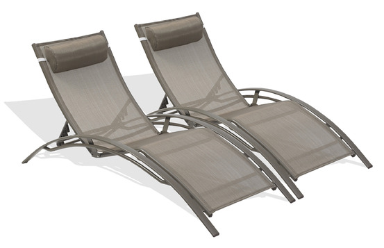 Lot de 2 bains de soleil cl76 aluminium et textilène cappuccino