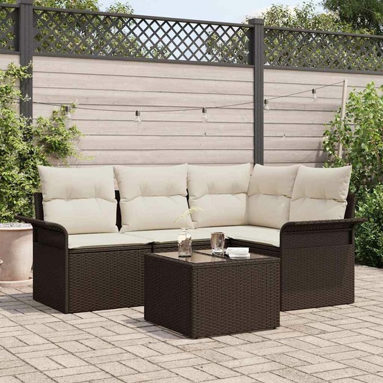 Ensemble de canapé de jardin 5 pcs marron polyrotin