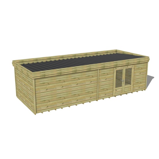 Abri de jardin bois pin traité autoclave 27mm - 9,09x3,44m / 31m2 - bac acier - plancher bois