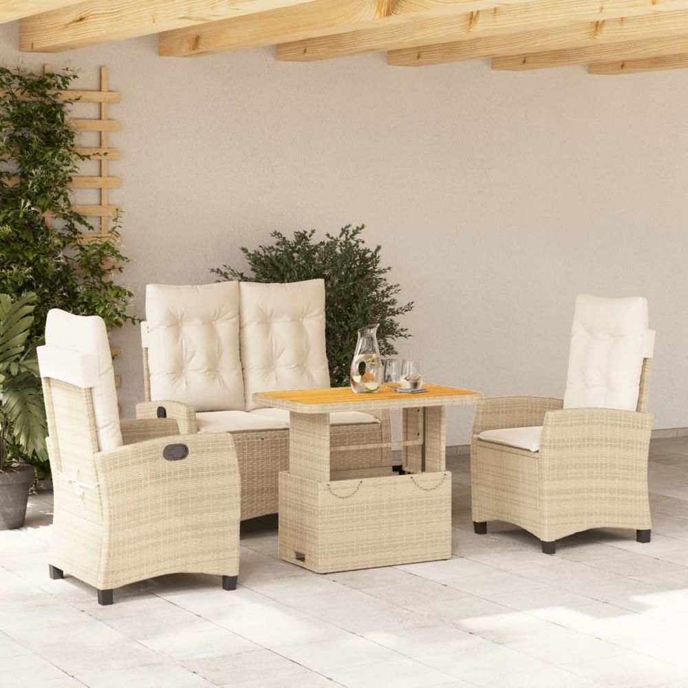 Ensemble à manger de jardin coussins 4 pcs beige résine tressée