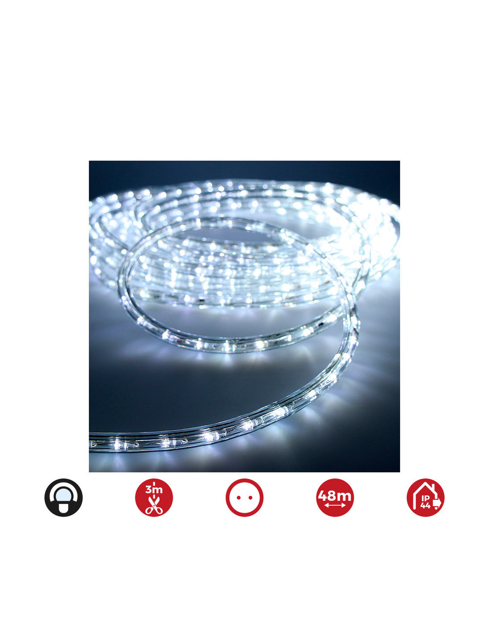 Tube flexiled led 2 voies multifonction 48m. 36 leds/m blanc froid ip44 ( usage int. Ext.) edm