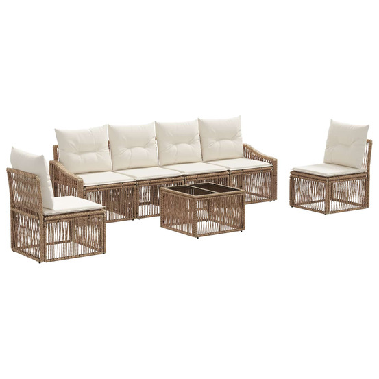 Ensemble de canapé de jardin 7 pcs beige polyrotin