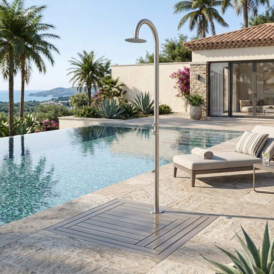 Douche de piscine inox 316l eau chaudefroide pommeau anticalcaire