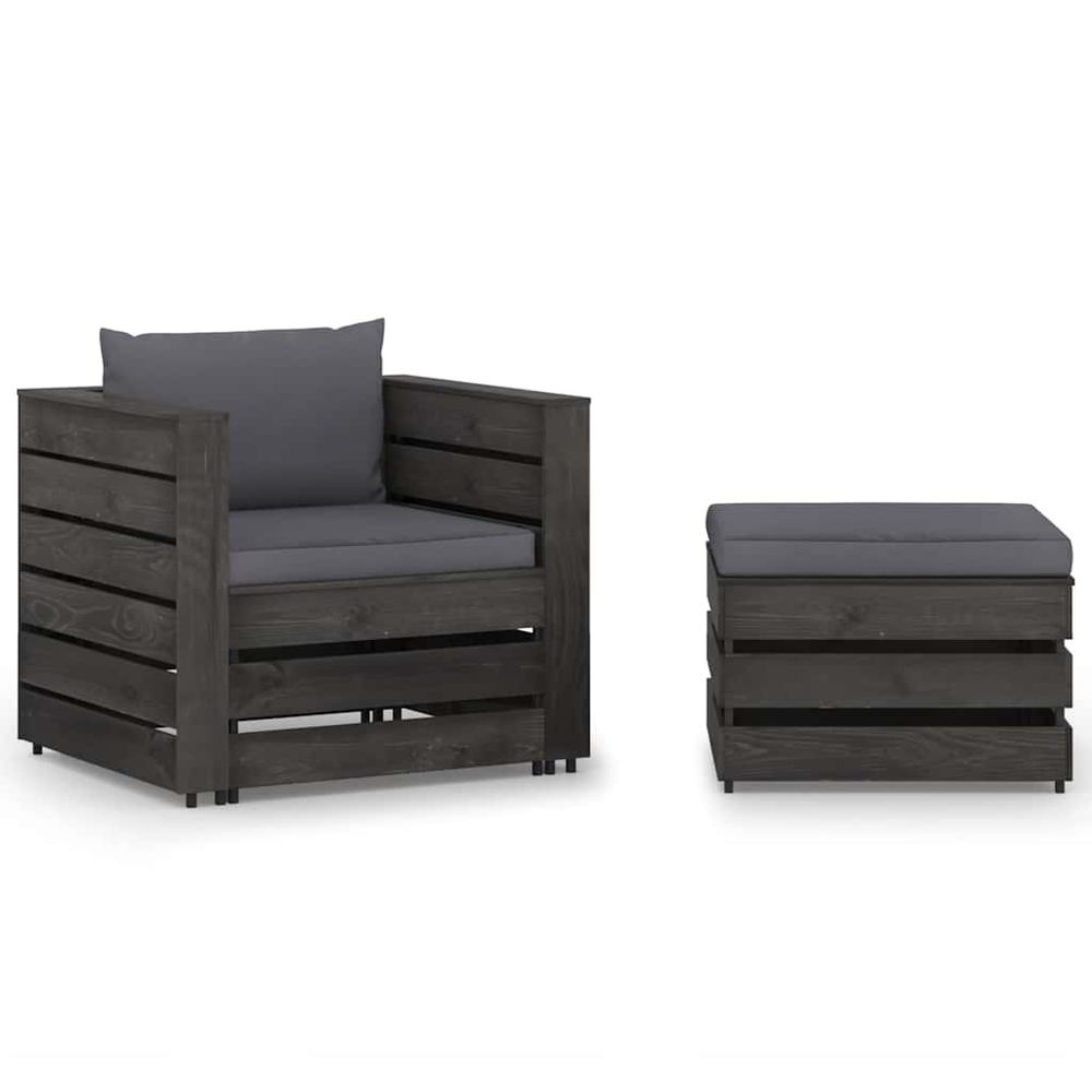 Salon de jardin 2 pcs avec coussins bois imprégné de gris