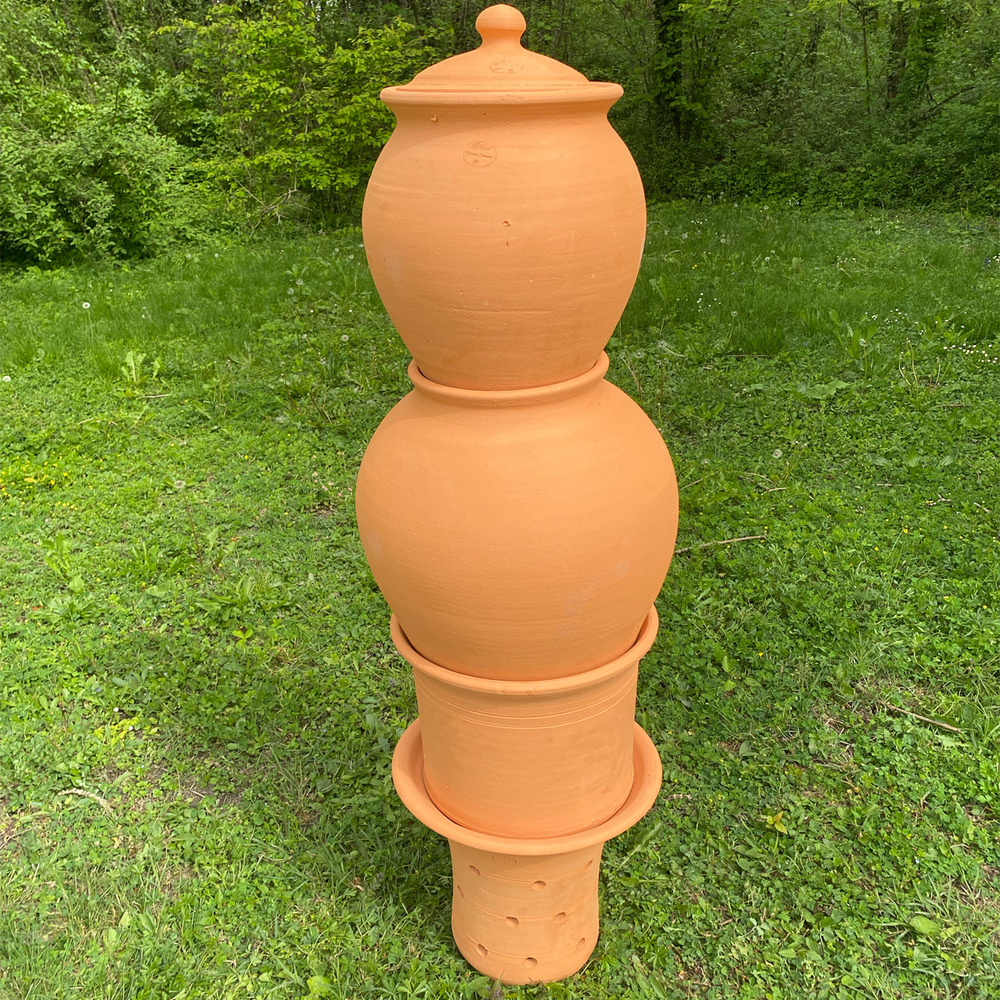 Base + réhausse + corps + tête + couvercle du lombricomposteur à étages (lisse ou motif)