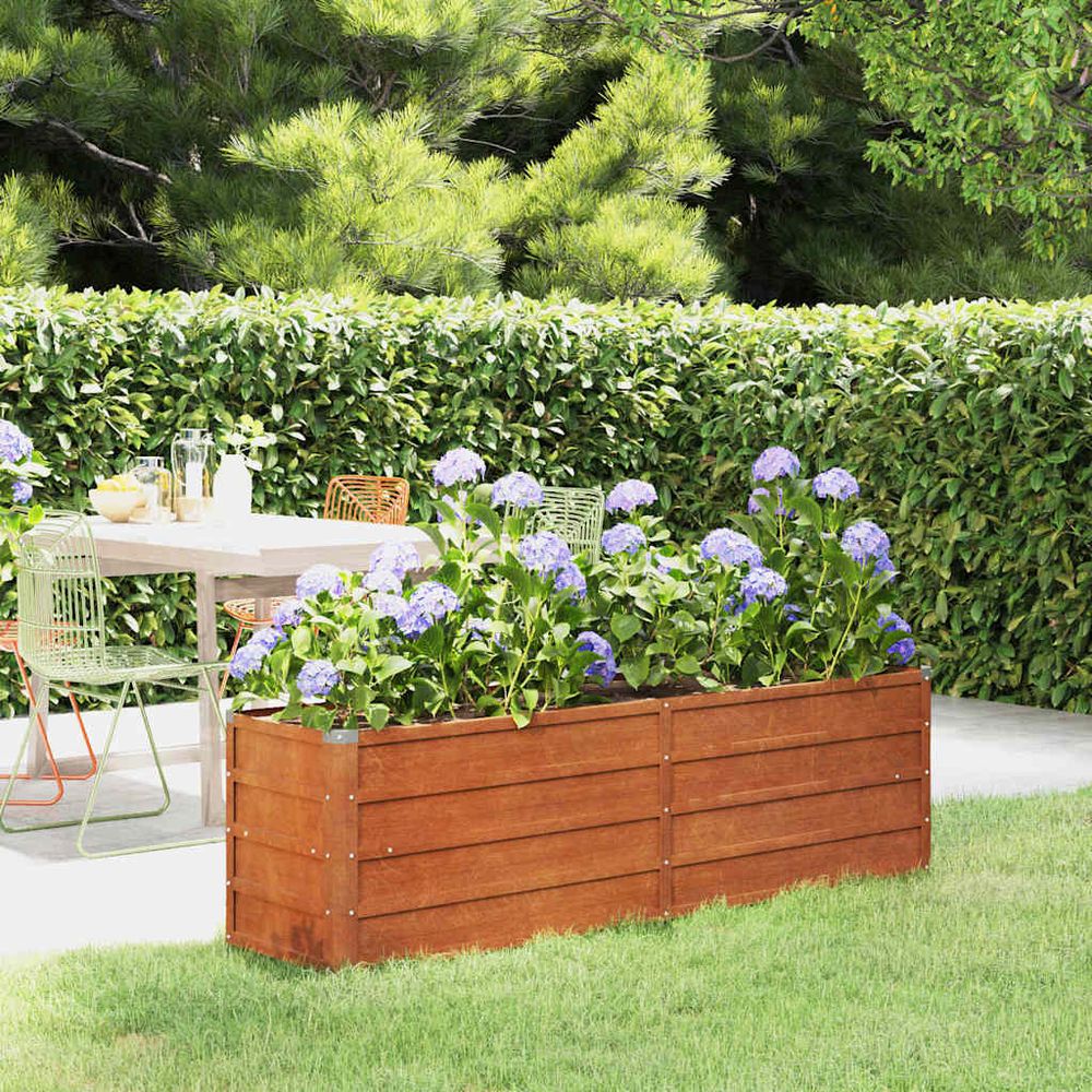 Jardinière potager en acier corten aspect rouillé 160x40x45 cm