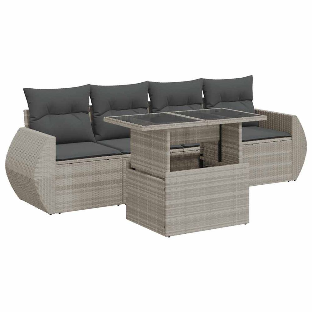 Salon de jardin 5 pcs avec coussins gris clair résine tressée