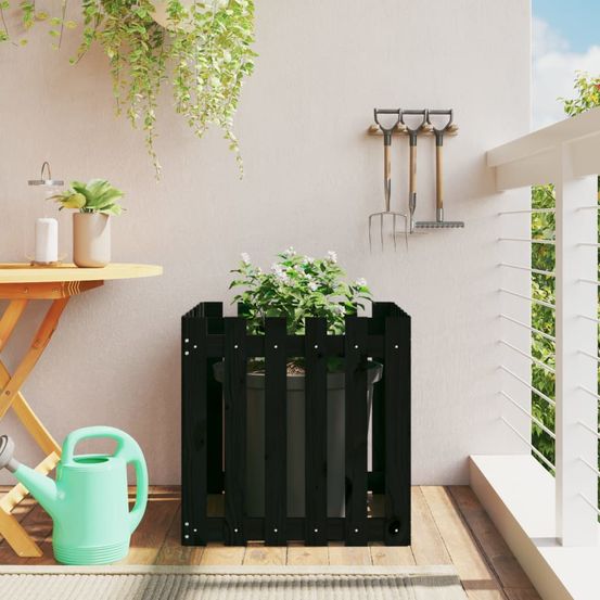Grande jardinière carrée xxl 60cm pin massif finition noire