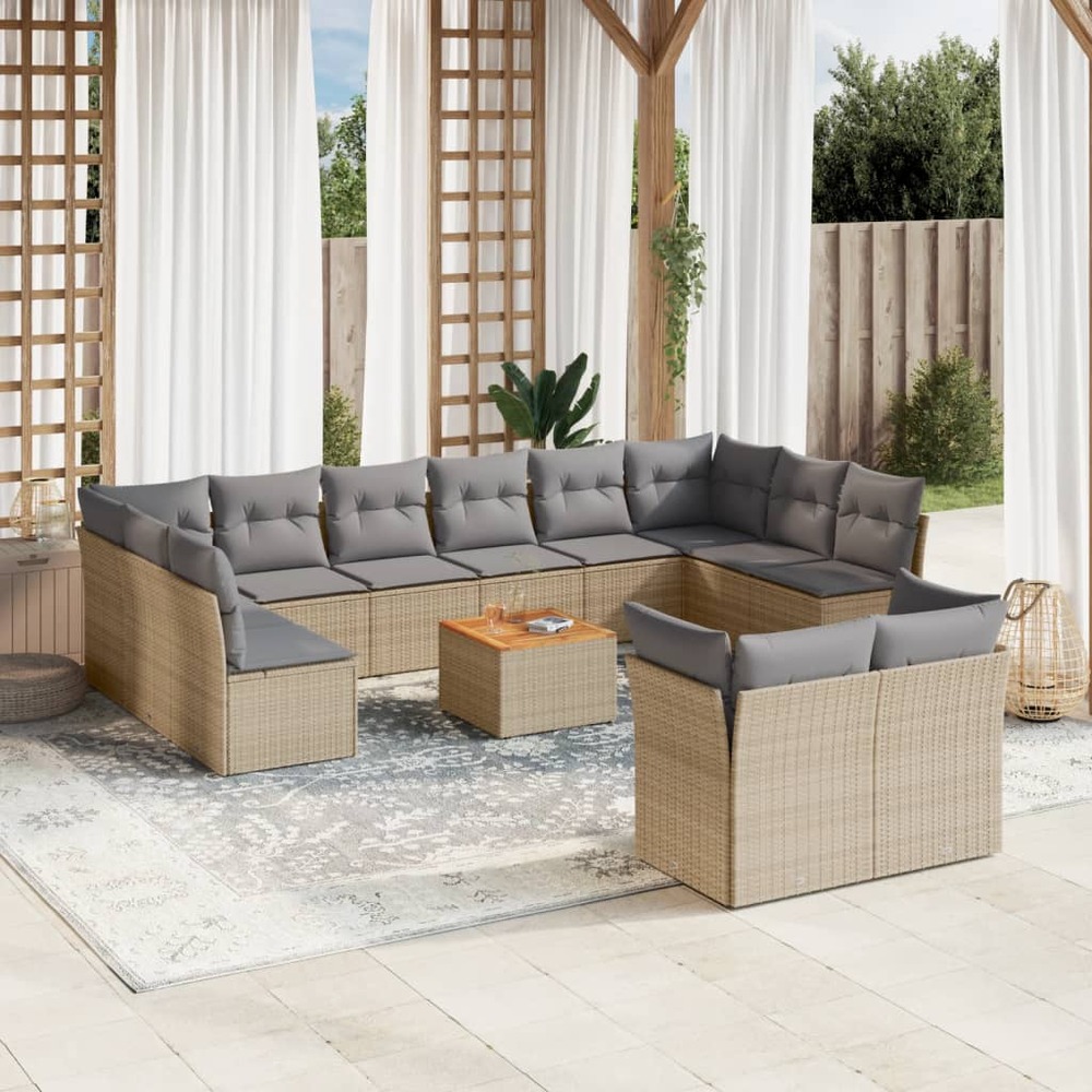 Salon de jardin avec coussins 13 pcs beige résine tressée
