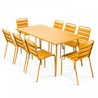 Ensemble table de jardin et 8 chaises en métal jaune