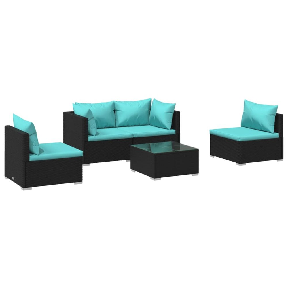 Salon de jardin 5 pcs avec coussins résine tressée noir