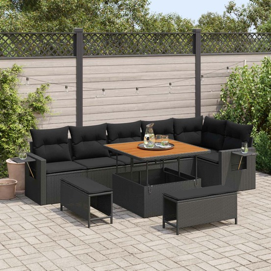 Ensemble de canapé de jardin avec coussin 11 pcs noir polyrotin