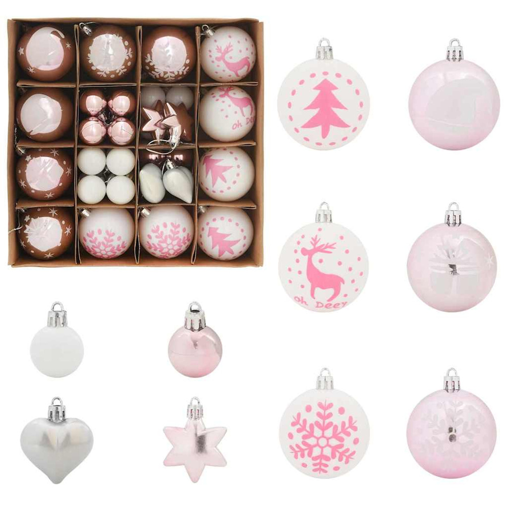 Ensemble de boules de noël 40 pcs blanc et rose plastique