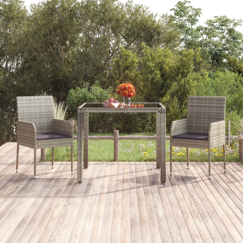 Chaises de jardin avec coussins lot de 2 résine tressée gris
