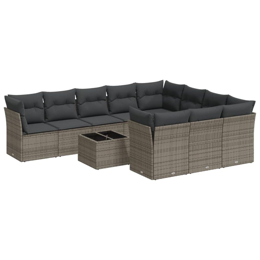 Salon de jardin 11 pcs avec coussins gris résine tressée
