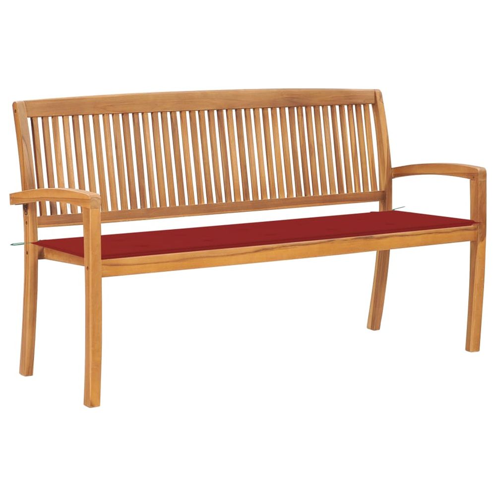 Banc de jardin empilable et coussin 159 cm bois de teck massif