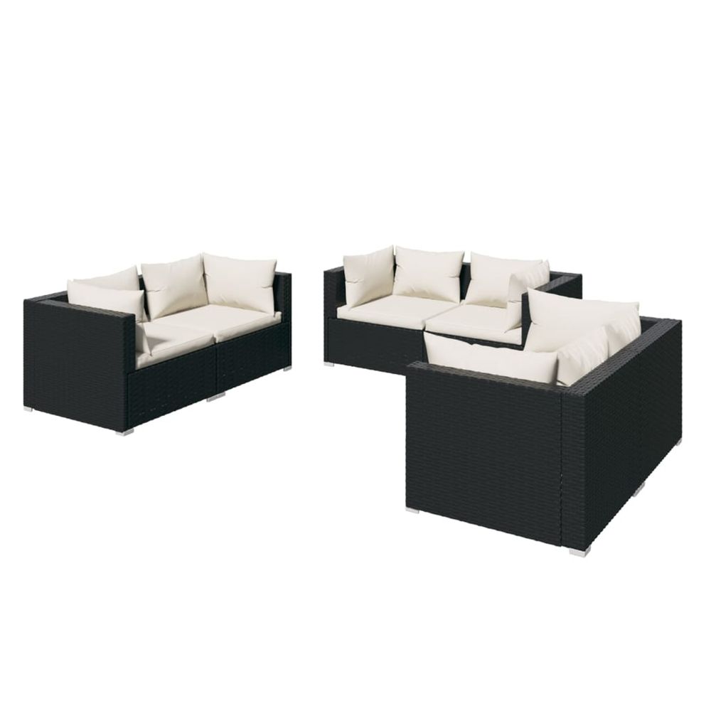 Salon de jardin 6 pcs avec coussins résine tressée noir
