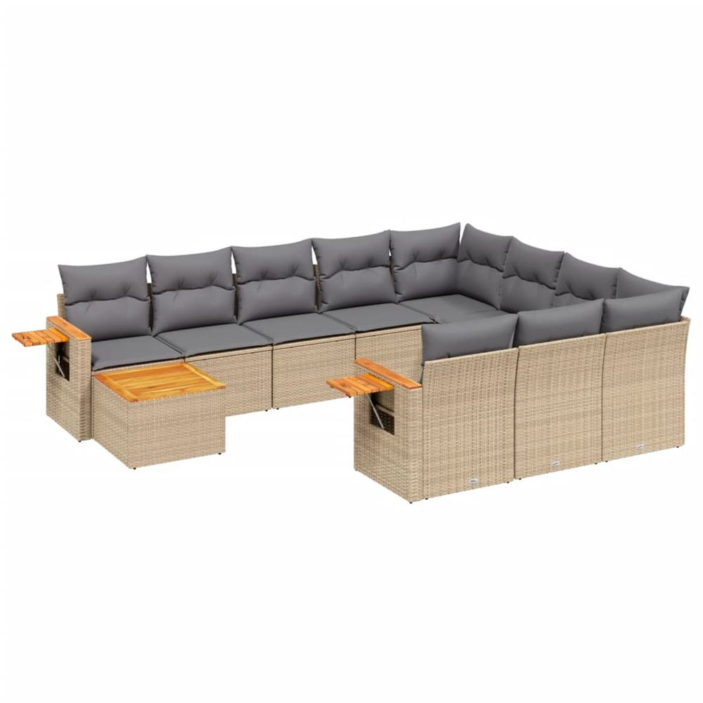 Salon de jardin 11 pcs avec coussins beige résine tressée