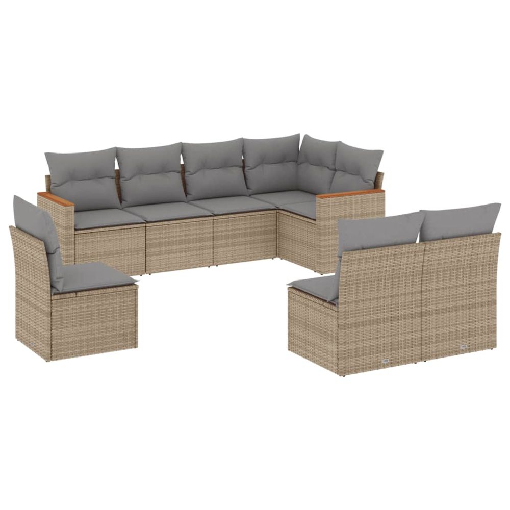 Salon de jardin avec coussins 8 pcs beige résine tressée