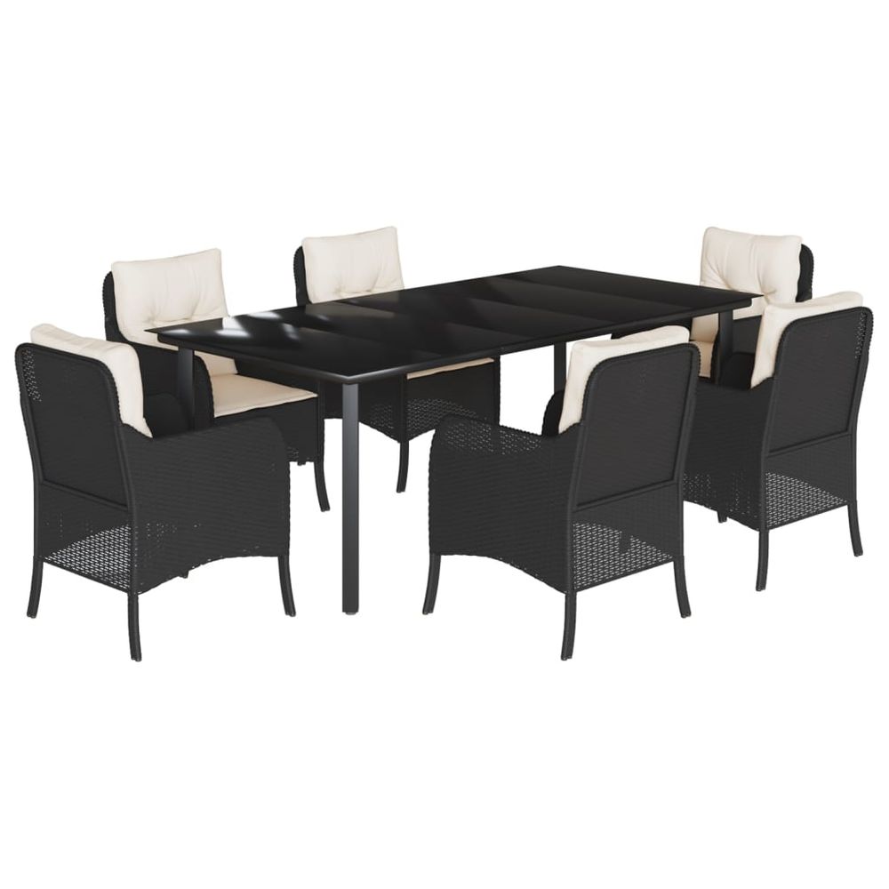 Ensemble à manger de jardin coussins 7pcs noir résine tressée