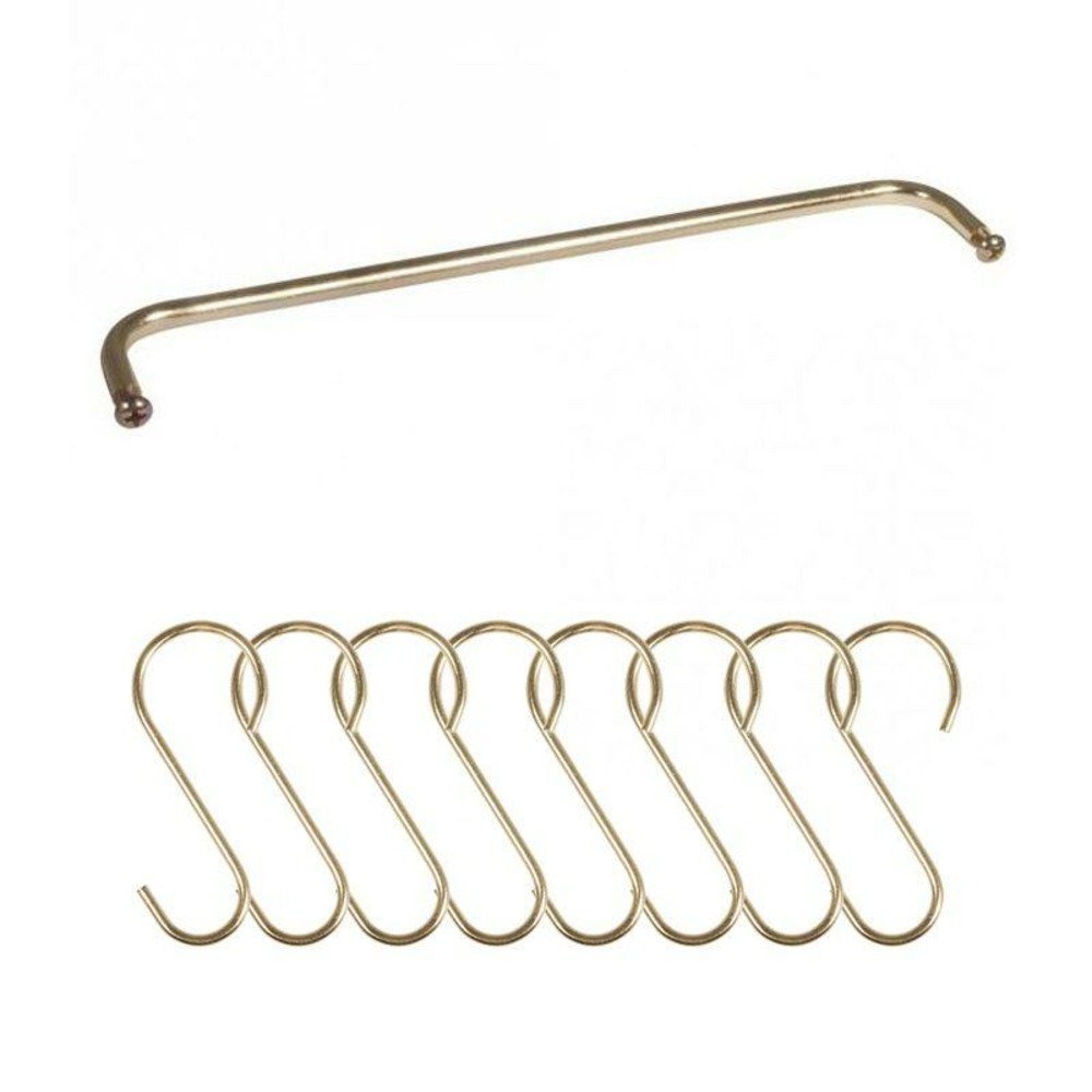 Fixation métal dorée 23 x 3 cm + 8 crochets en s