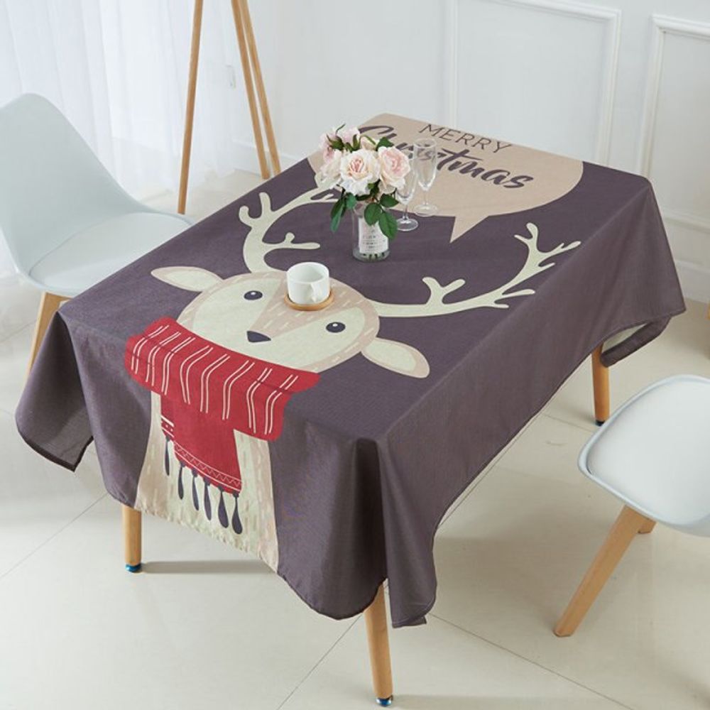 Nappe de noël grise avec cerf - 140x200 cm