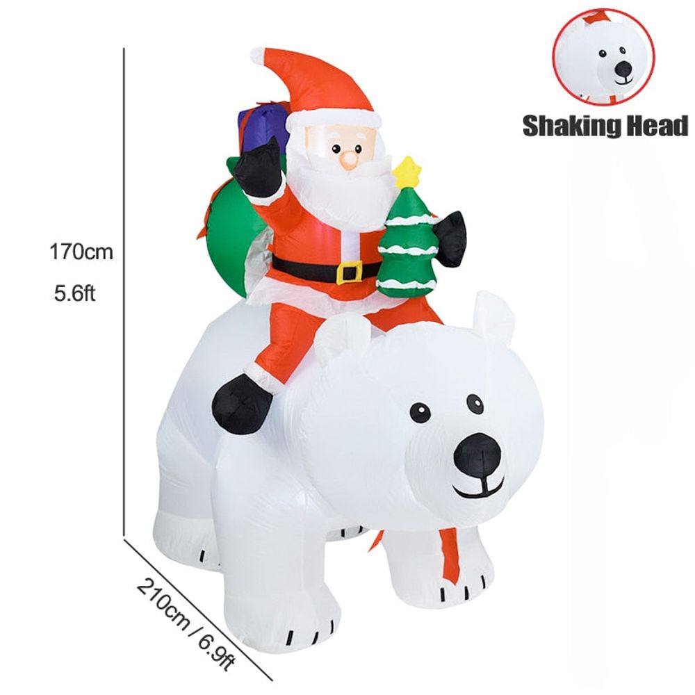 Structure de noël gonflable - père de noël sur un ours blanc