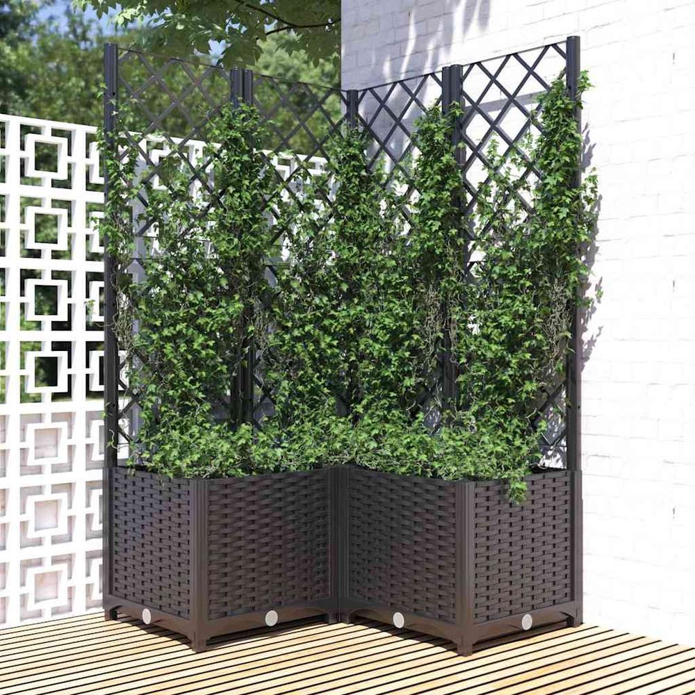 Jardinière carrée avec treillis en pp pour plantes grimpantes jardin noir 80x80x136 cm