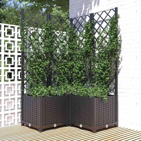 Jardinière carrée avec treillis en pp pour plantes grimpantes jardin noir 80x80x136 cm