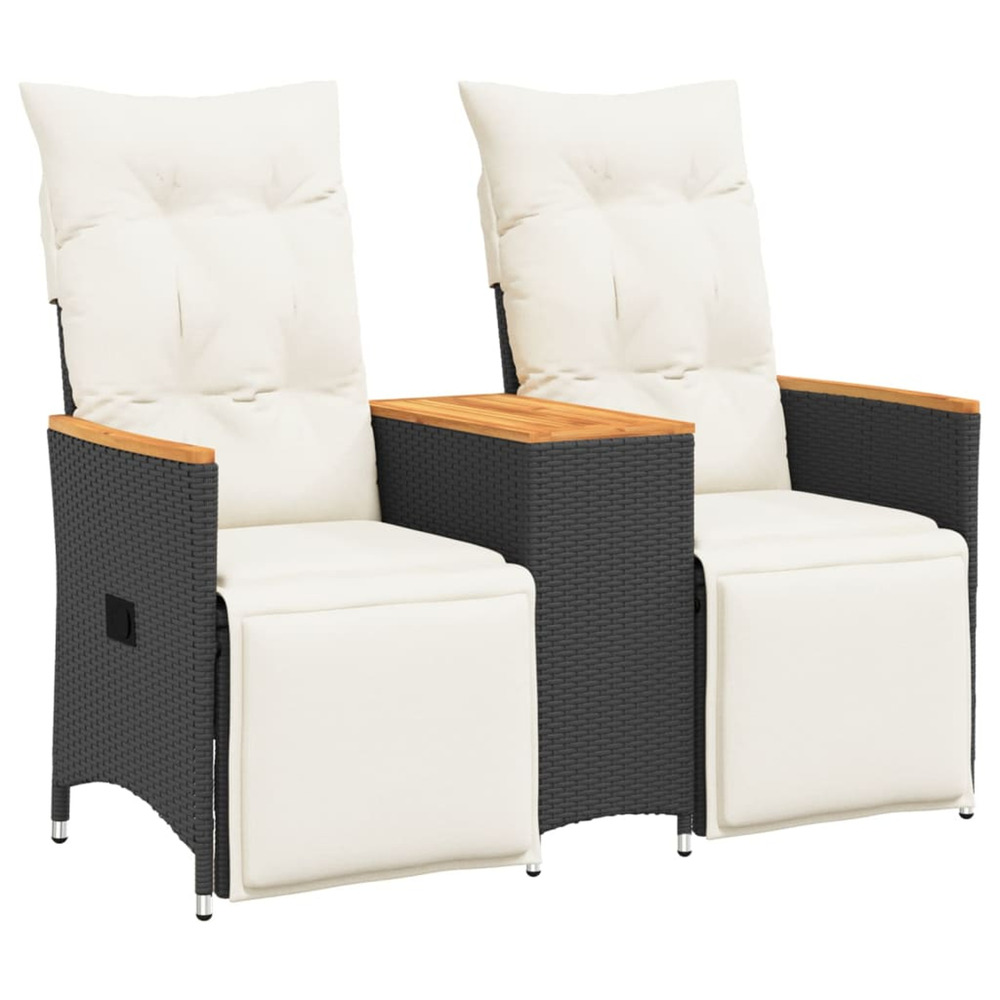 Canapé de jardin inclinable 2 places avec table noir poly rotin