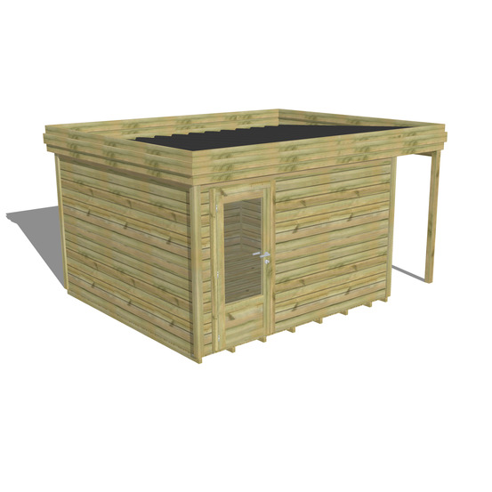 Abri de jardin bois pin traité autoclave 27mm - 4,44x3,44m / 15m2 - bac acier - plancher bois