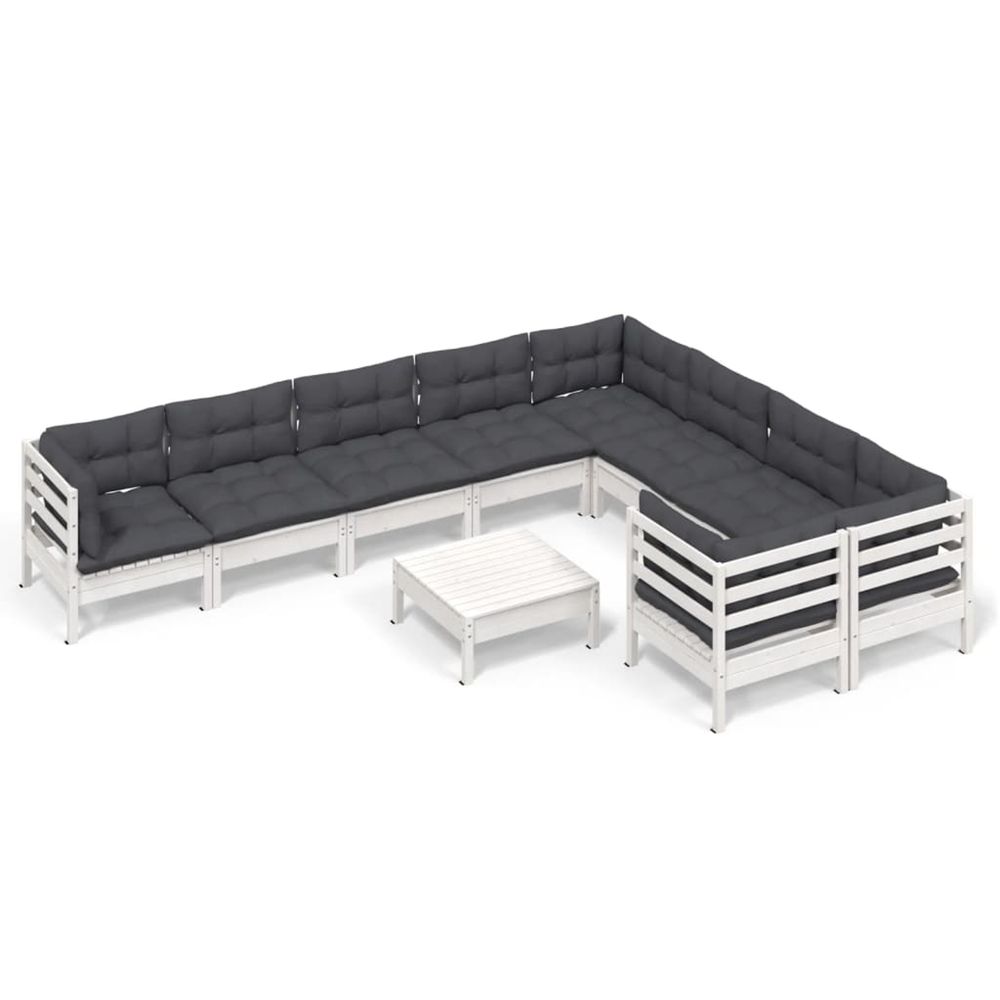 Salon de jardin 10 pcs avec coussins blanc bois de pin