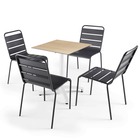 Table 60x60 cm inclinable chêne naturel et 4 chaises en métal gris