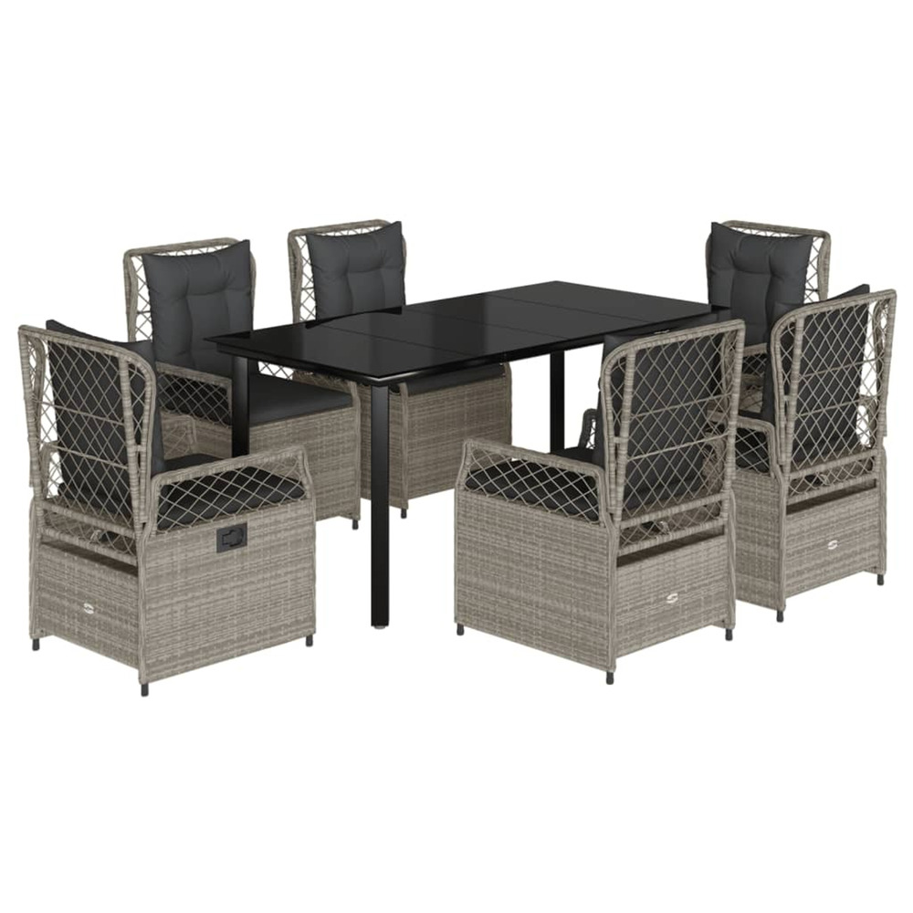 Ensemble à manger de jardin et coussins 7 pcs gris clair rotin