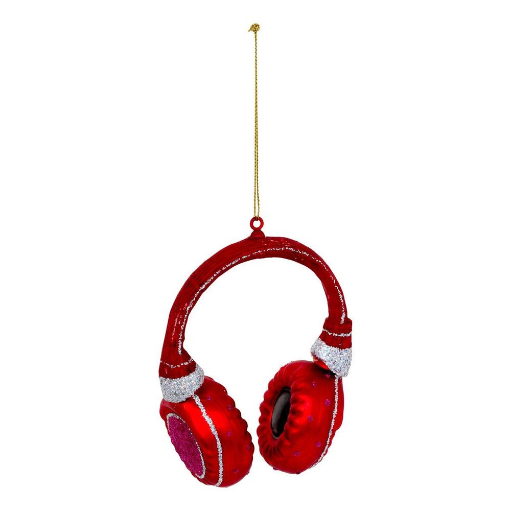 Suspension de sapin casque de musique en verre rouge 10 cm