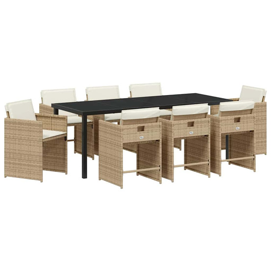 Ensemble de salle à manger pour jardin 9 pcs beige polyrotin