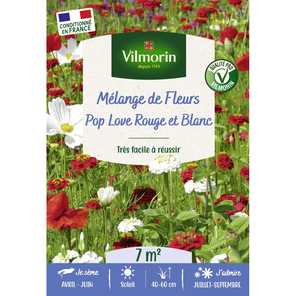 Pop love rouge et blanc - 7 m² - mélange de fleurs