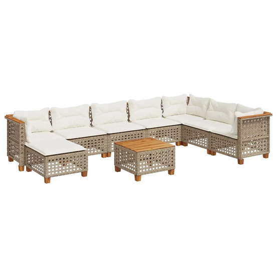 Salon de jardin avec coussins 9 pcs beige résine tressée