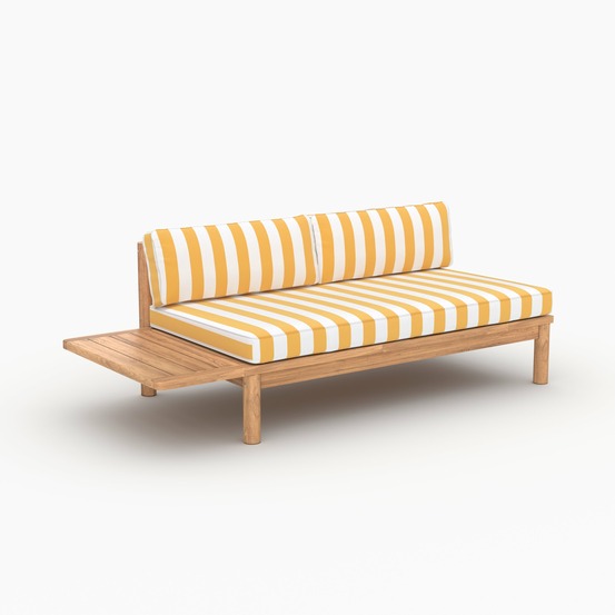 Nadila-canapé de jardin en teck massif et coussins rayés jaunes 2 places