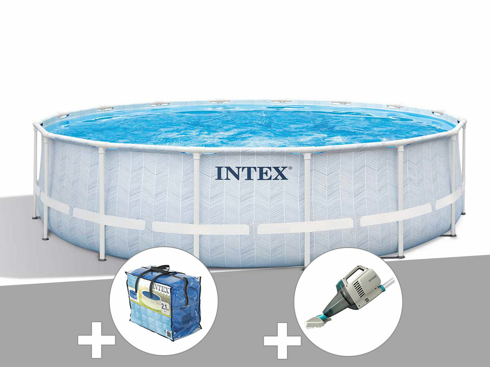 Kit piscine tubulaire chevron ronde 4,88 x 1,22 m + bâche à bulles + aspirateur
