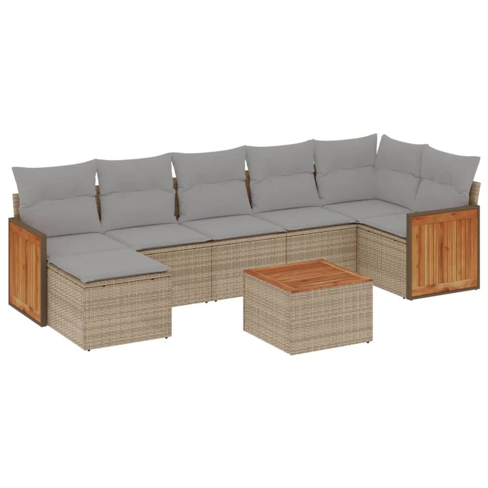 Salon de jardin avec coussins 8 pcs beige résine tressée