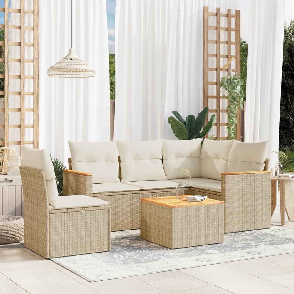 Salon de jardin avec coussins 6 pcs beige résine tressée