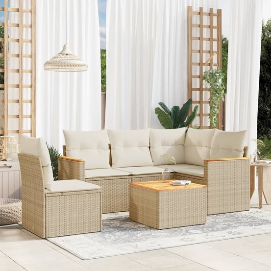 Salon de jardin avec coussins 6 pcs beige résine tressée