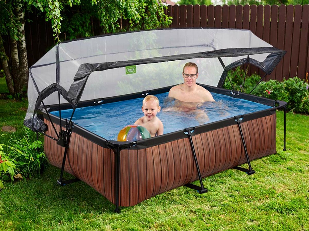 Piscine tubulaire wood rectangulaire 2,20 x 1,50 x 0,65 m avec dôme