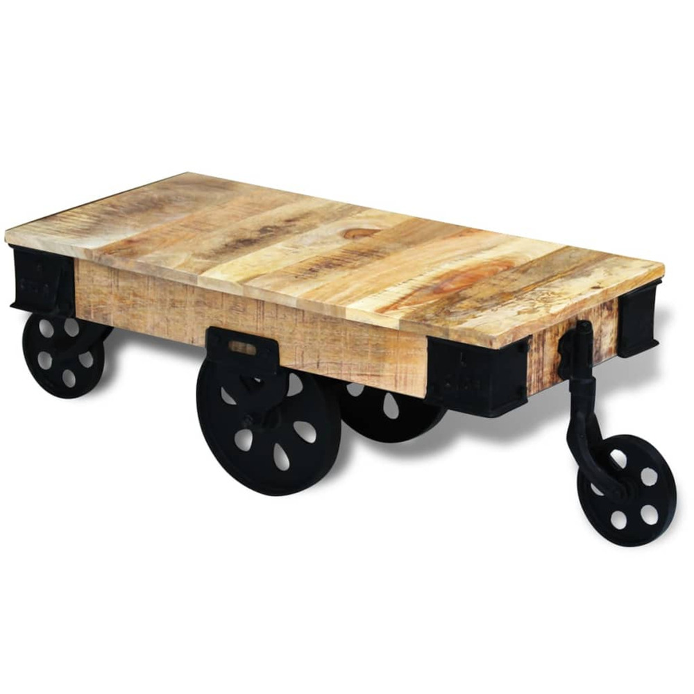 Vidal xl table basse avec roues bois de manguier brut