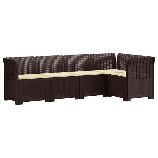 Canapé de jardin 5 places avec coussins aspect rotin pp marron