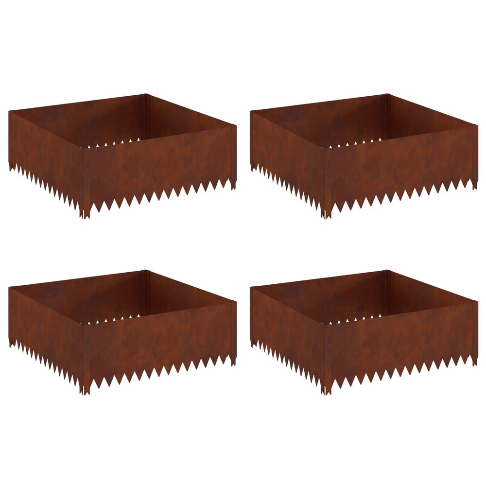 Bordure de pelouse 4 pc 100 x 100 x 35 cm acier rouillé