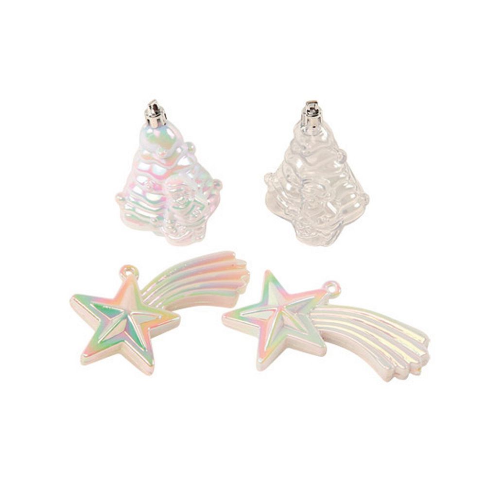 Lot de 4 boules de noël 2 sapins et 2 étoiles brillant et mat